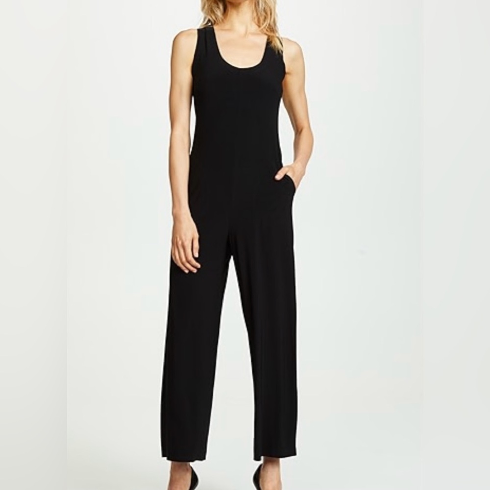 Black‎ Sleeveless Wide Leg Jumpsuit Scoop Neck Crisscross Back with Pockets M